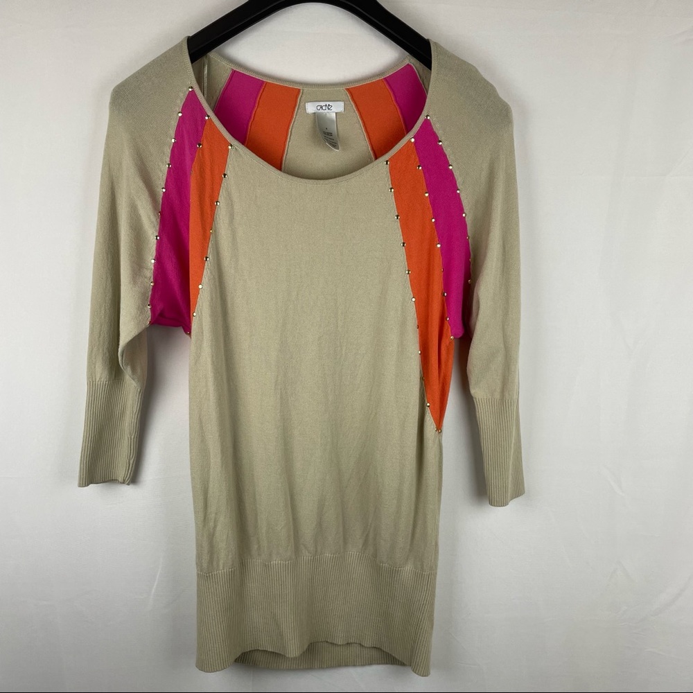 Cache beige beaded accent color block sweater S